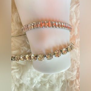 2 rheistones bracelets. Tennis Chain 5mm/7" and Bracelet Bangle Silver Chain OS